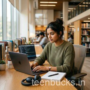 Student working on laptop side hustle