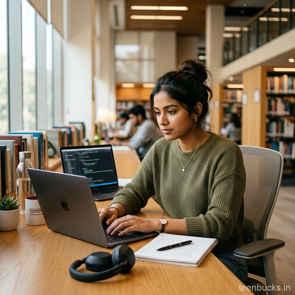 Student working on laptop side hustle