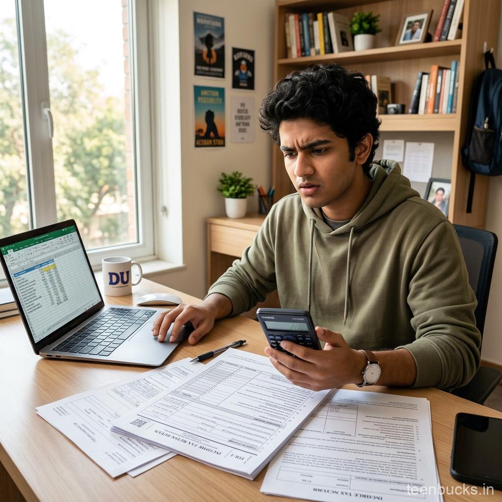 Student looking at tax documents
