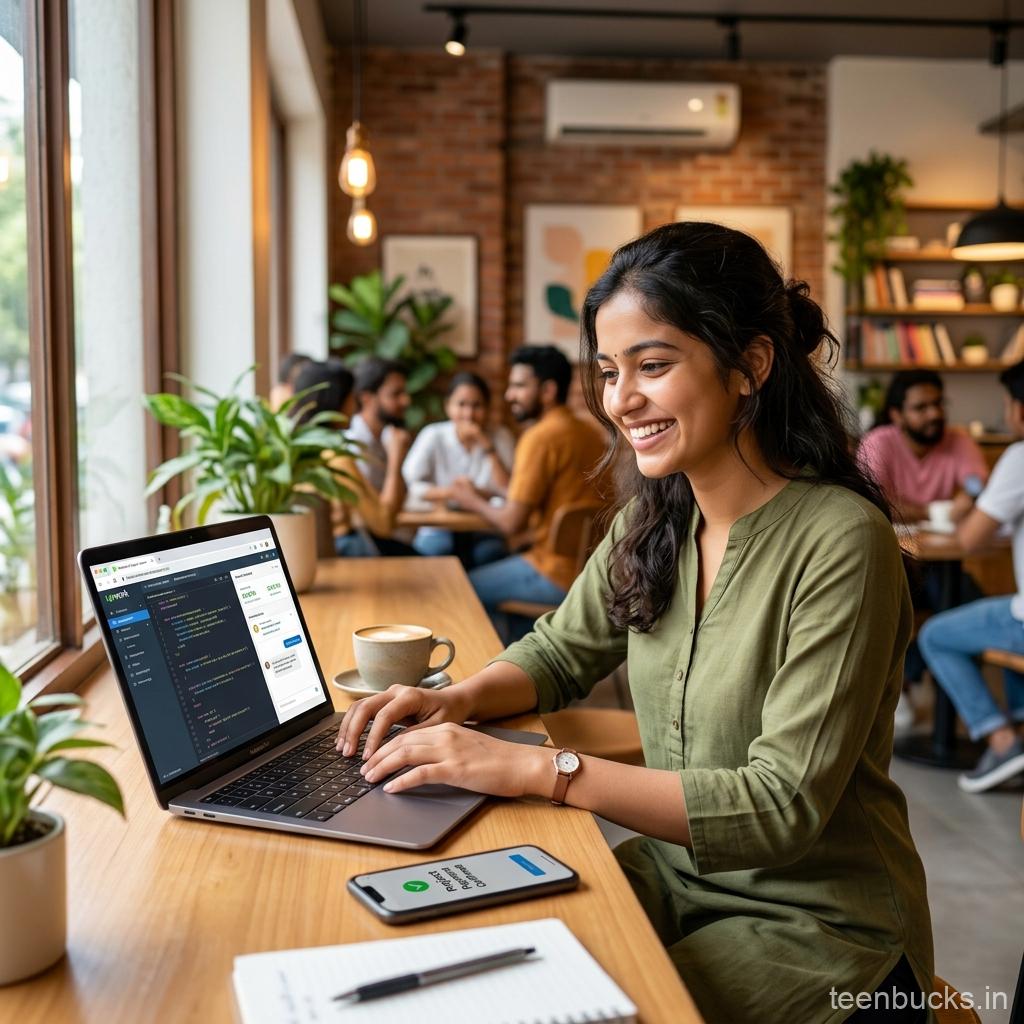 Freelance student typing on laptop