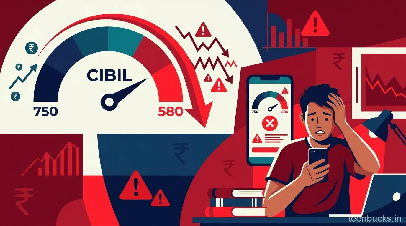BNPL missed payments causing CIBIL credit score to drop from 750 to 580 — impact on Indian students
