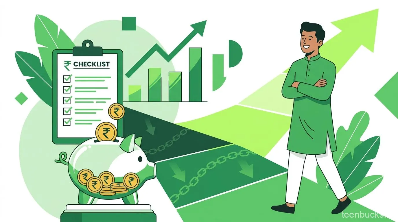 Indian student escaping BNPL debt trap with budgeting checklist and financial freedom plan