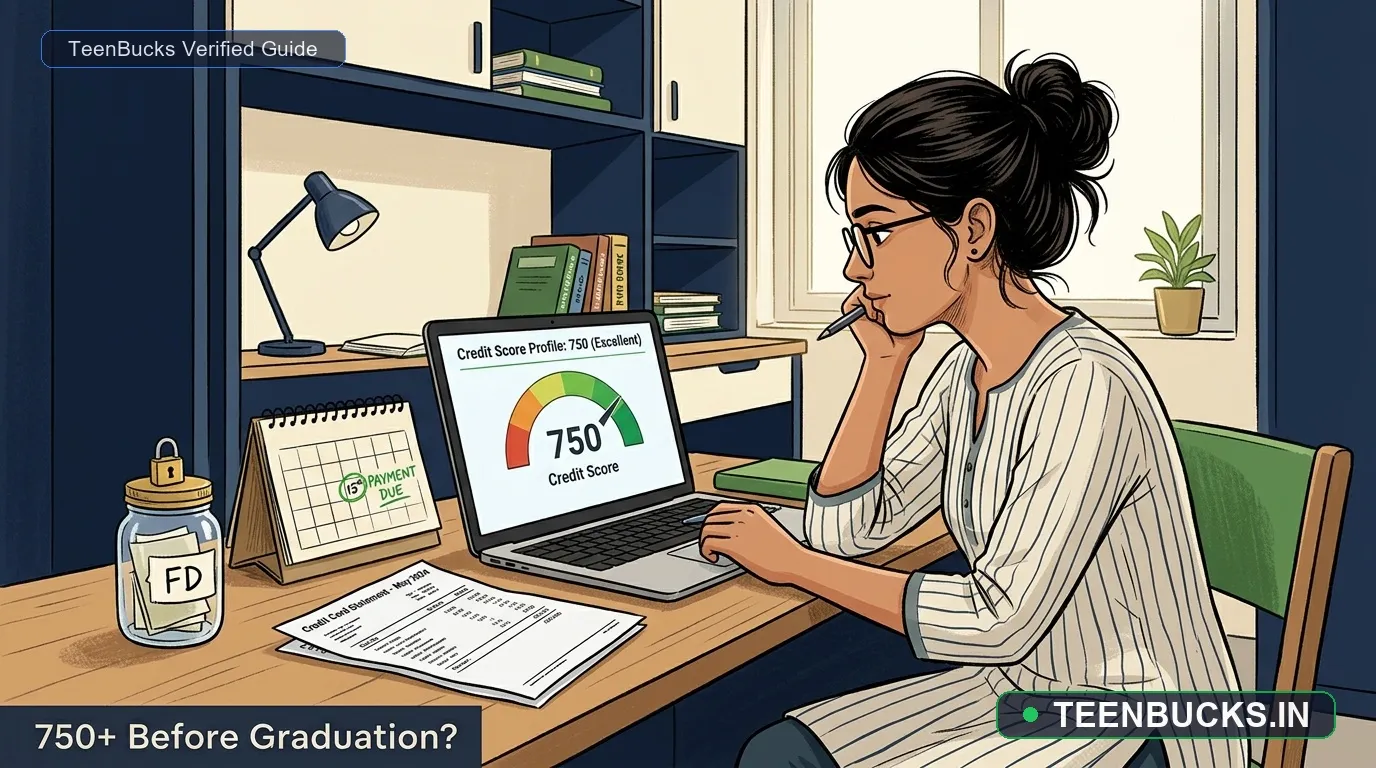 Indian student learning how to build a 750 plus CIBIL score with an FD-backed card in 2026