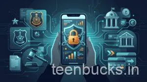 Smartphone showing frozen bank account with cyber police security shield and court gavel representing legal unfreezing procedure in India