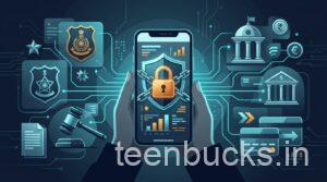 Smartphone showing frozen bank account with cyber police security shield and court gavel representing legal unfreezing procedure in India
