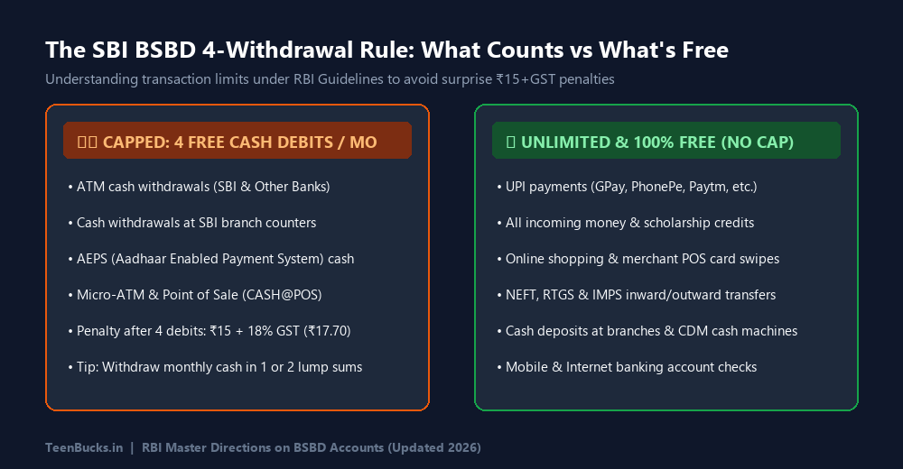 SBI BSBD 4-Withdrawal Rule What Counts vs Unlimited Digital UPI Payments