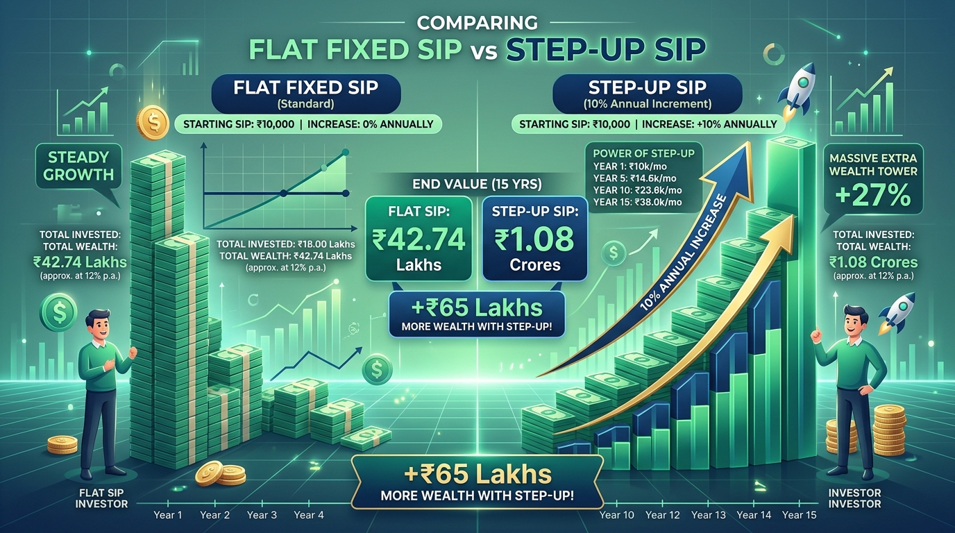 Step-Up SIP vs Flat Fixed SIP wealth growth comparison chart