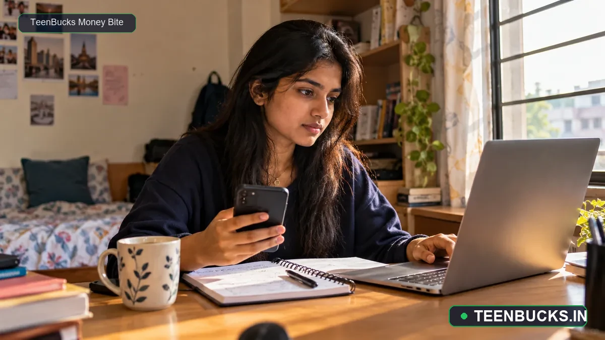 Indian student using phone and laptop to raise a payment complaint